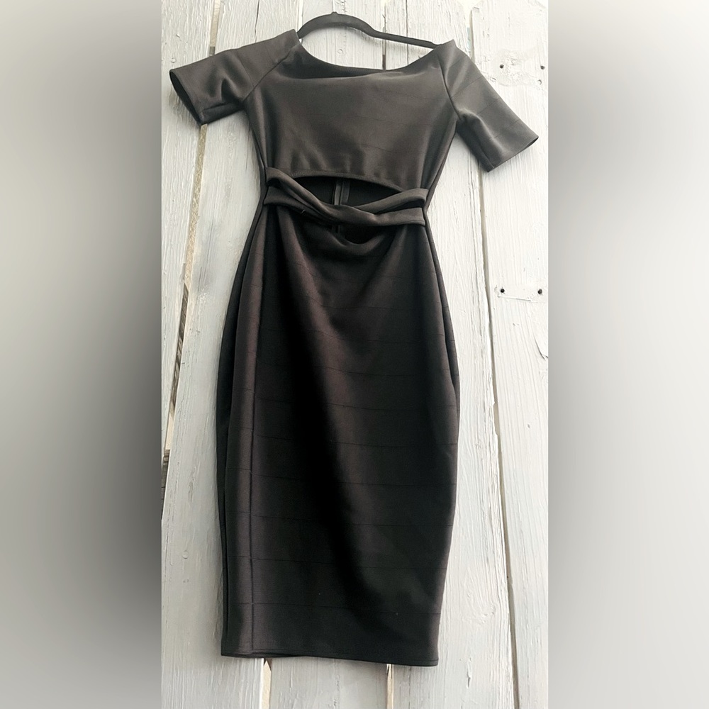 Vintage Fashion Nova Black MIDI Bodycon Cut Out